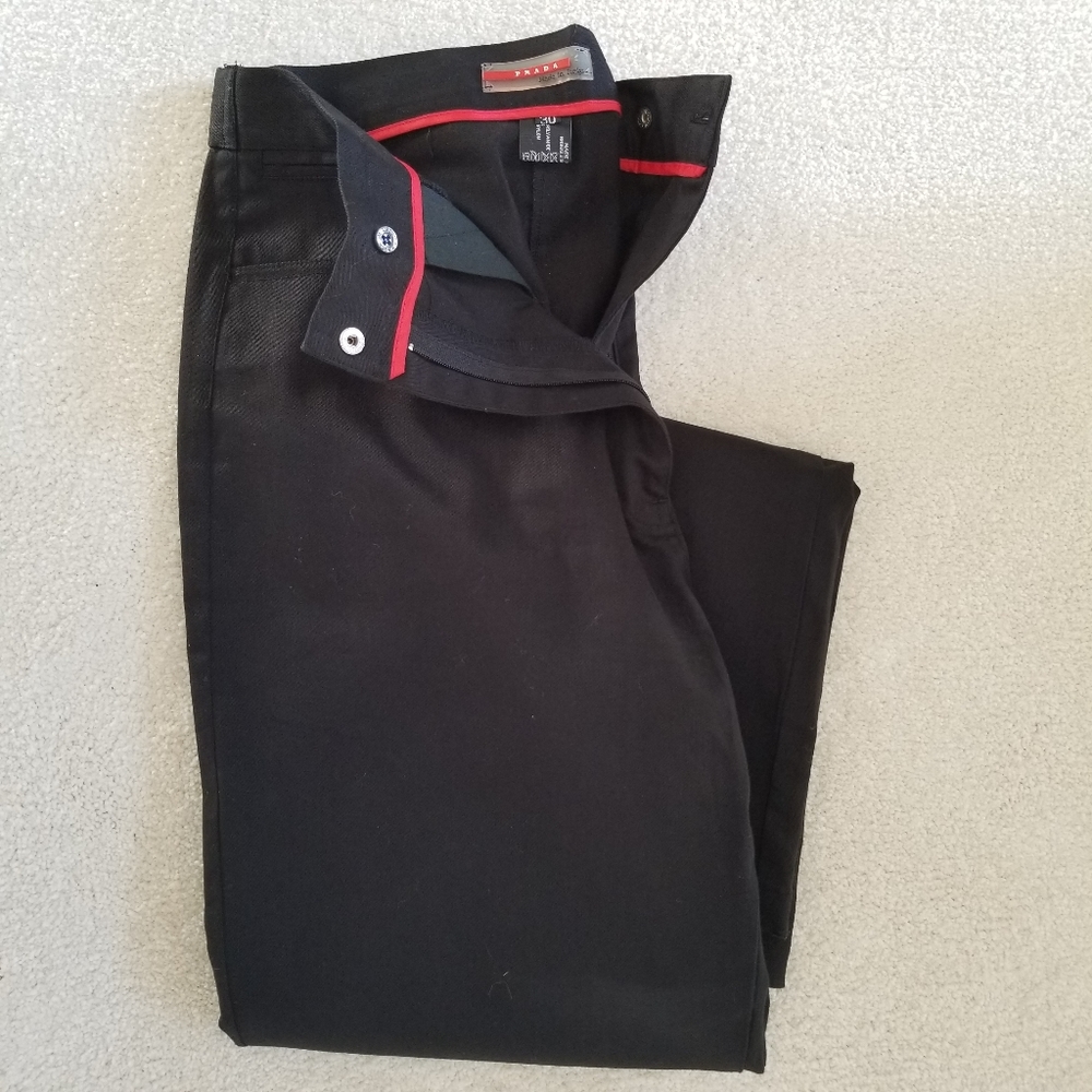 Prada Black Straight-Leg Pants with Red Trim